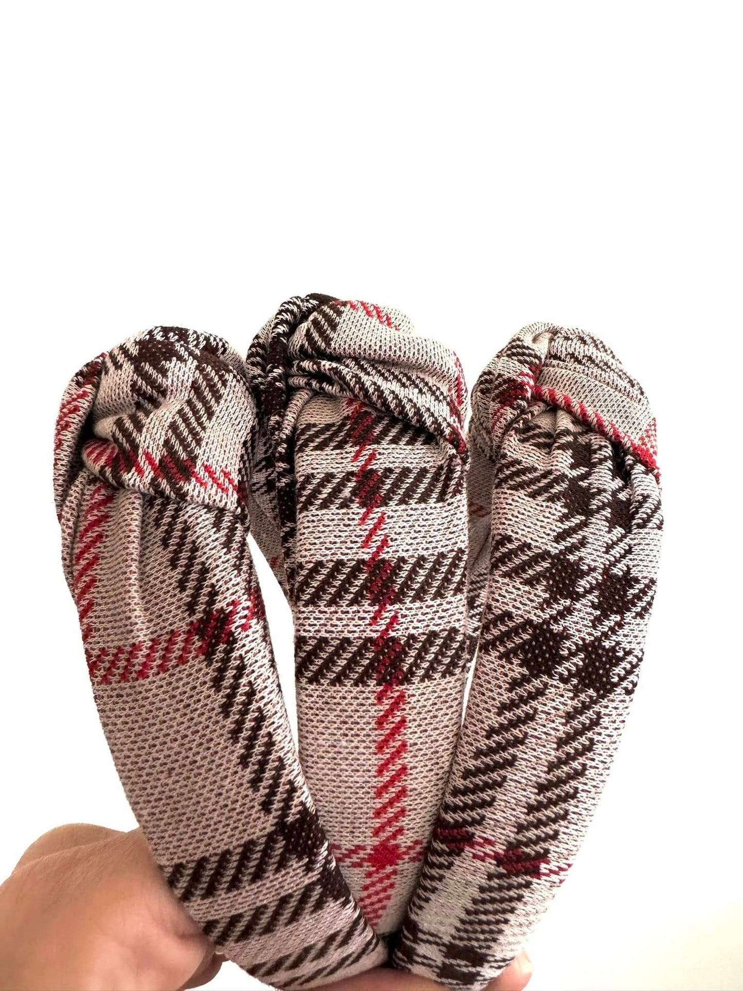Brown Plaid Top Knot Headband, Fall plaid headband,