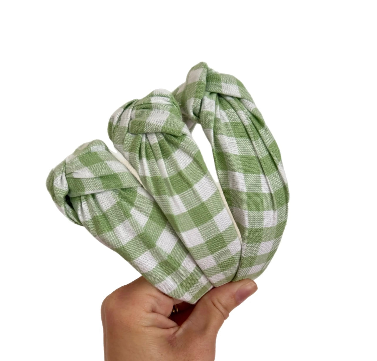 Green and White Gingham, Top Knot Headband