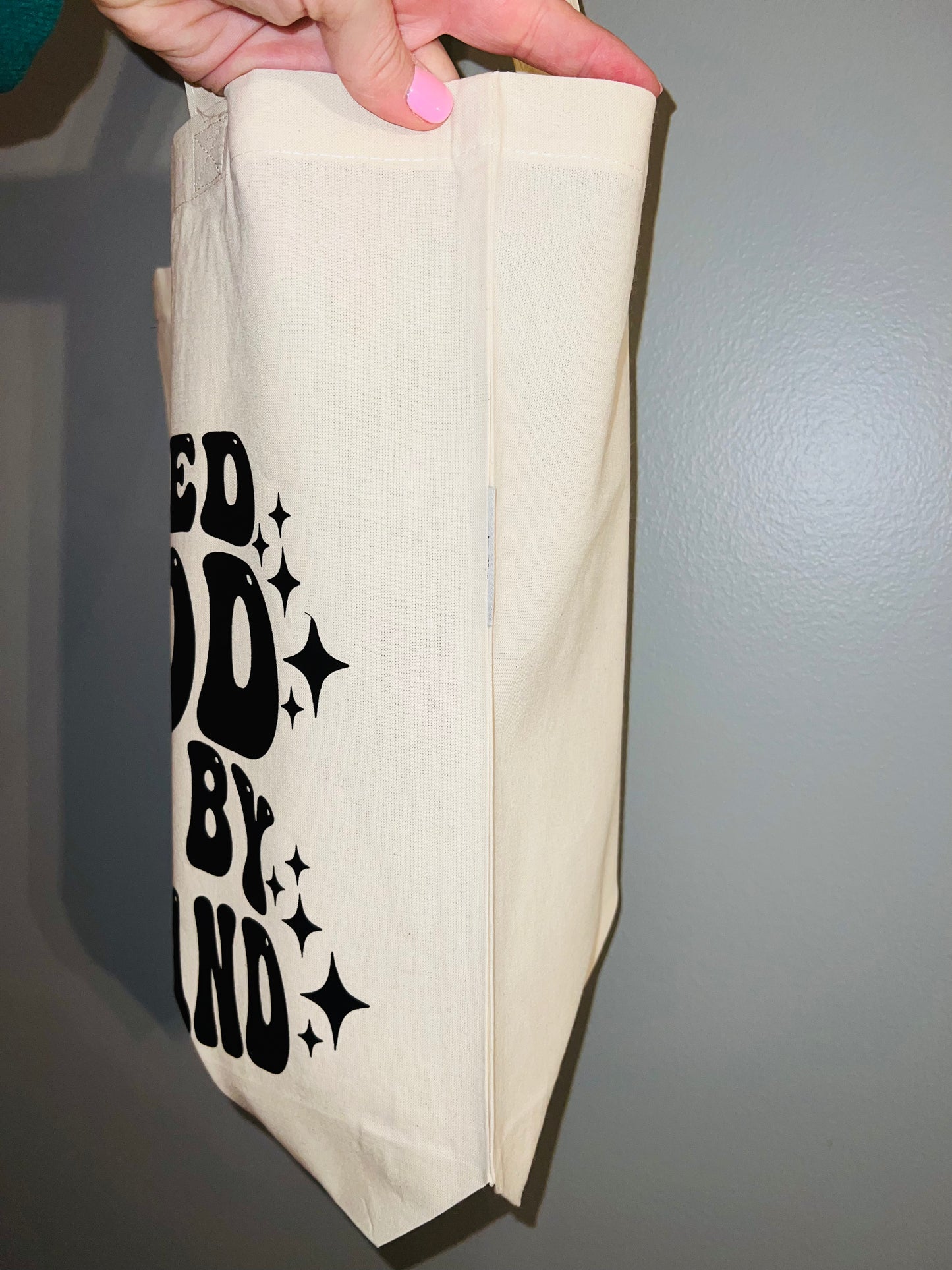 “Blessed by God, Spoiled By My Husband” Natural Tote Bag, 15"W × 14"H × 4"D