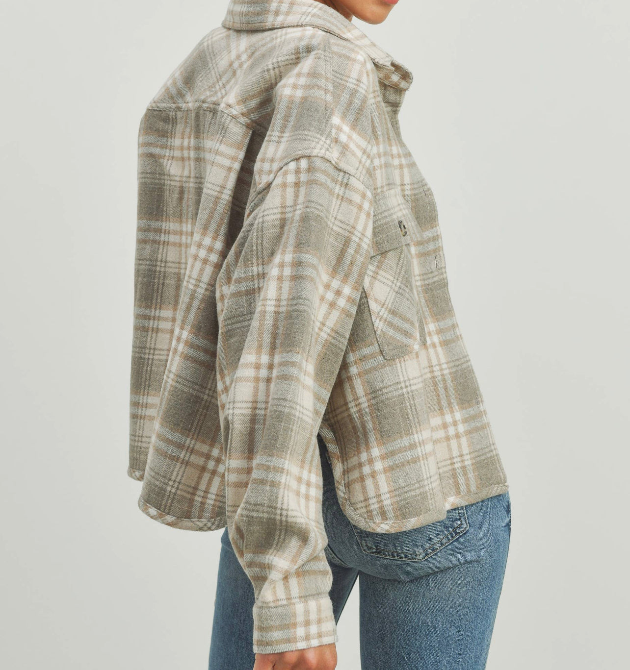Grey Plaid Crop Shacket