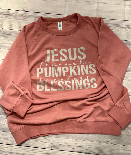 Jesus, Flannels, Pumpkins, Sweaters and Blessings super soft light weight crewneck