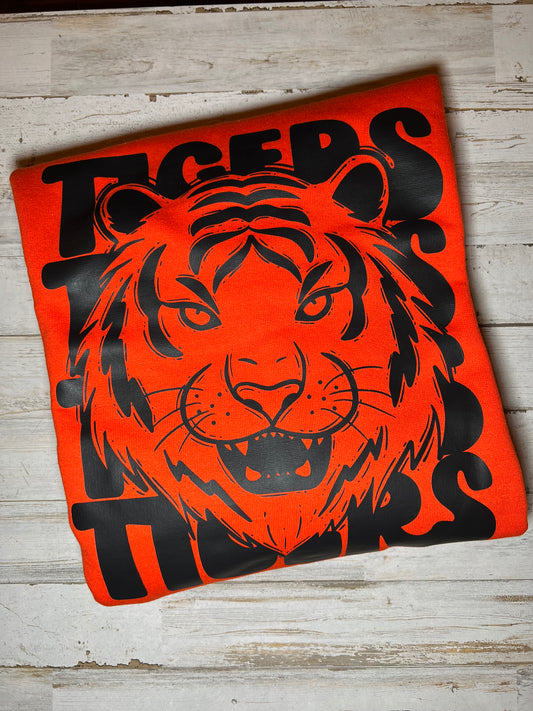 Tigers with Tiger head, orange and black crewneck