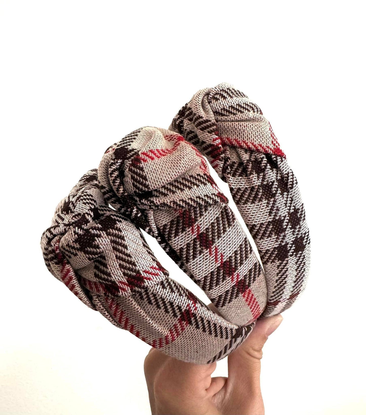 Brown Plaid Top Knot Headband,  Fall plaid headband,