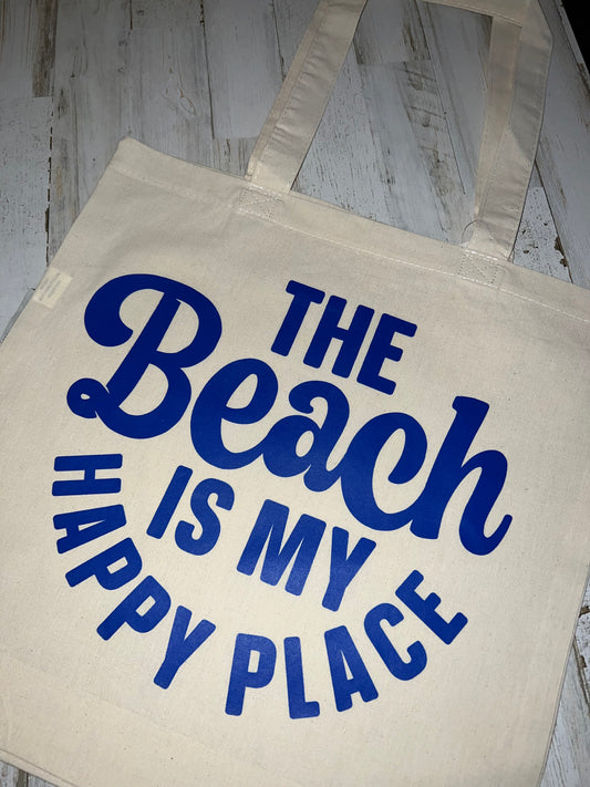 The Beach is my Happy Place Canvas Tote 15” W x 14” H x 4” D