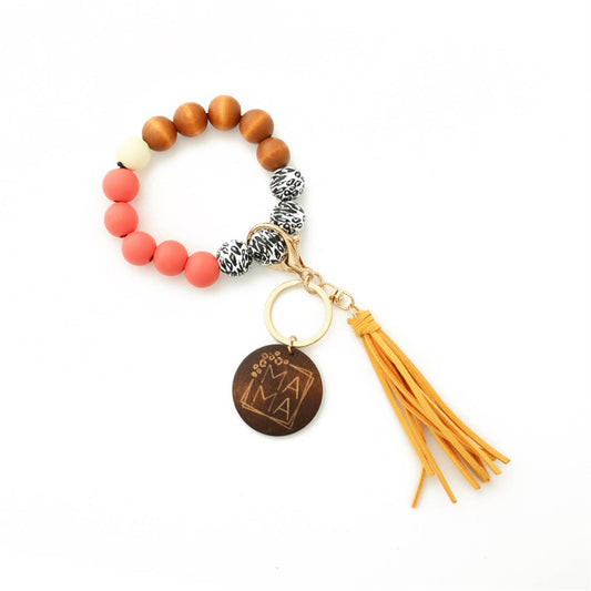 Mother's Day wood Bead Bracelet Keychain Bangle