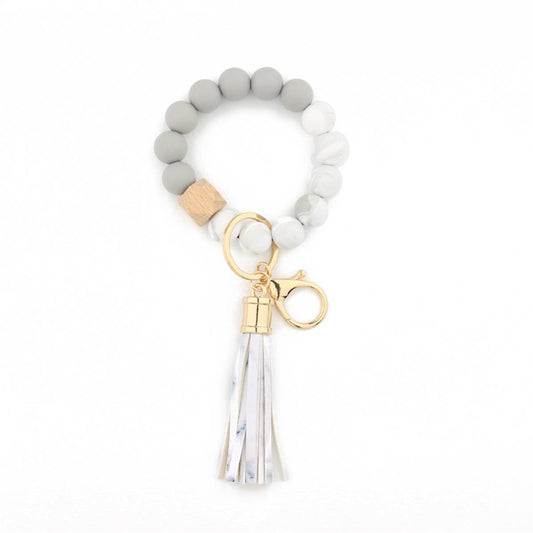 Mother's Day Keychain Bangle Silicone Bead Bracelet, Gray/Marble