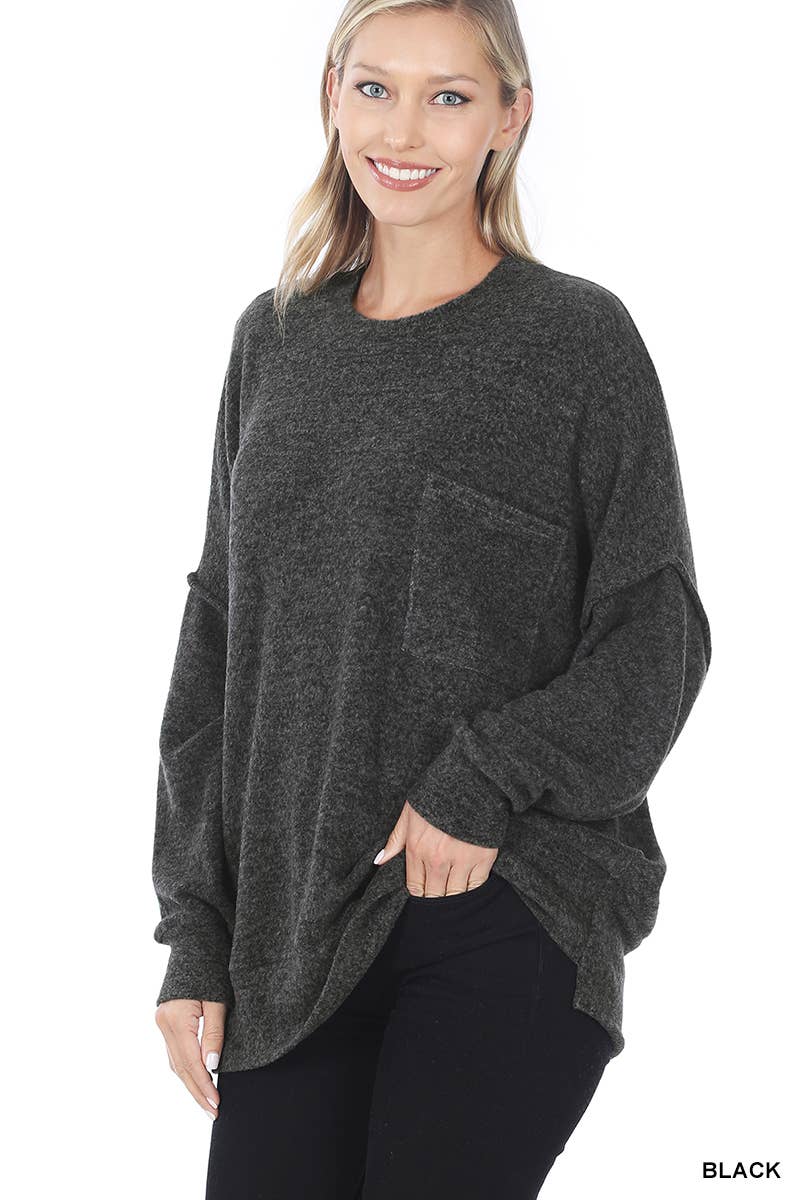 Brushed Melange Drop Shoulder Oversized Sweater