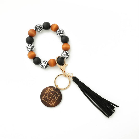 Mother's Day wood Bead Bracelet Keychain Bangle