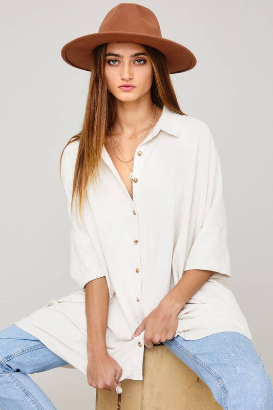 White Linen Extra Oversized Short Sleeve