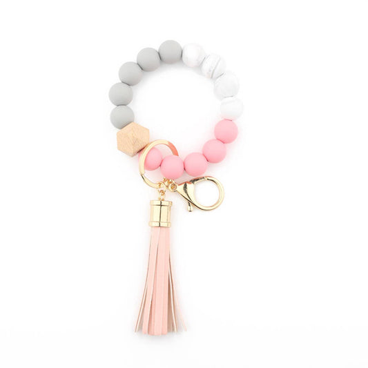 Mother's Day Keychain Bangle Silicone Bead Bracelet, Pink/Marble/Gray