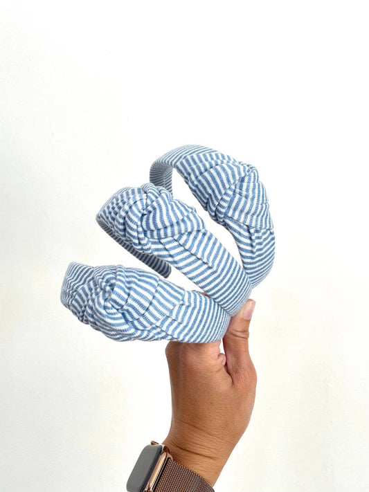 Blue & White Striped Super Soft, Top Knot Headband
